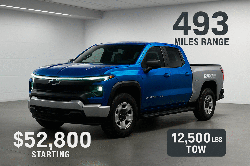 Silverado EV Work Truck: 493Range, 12.500‑Lb Tow, From $52K
