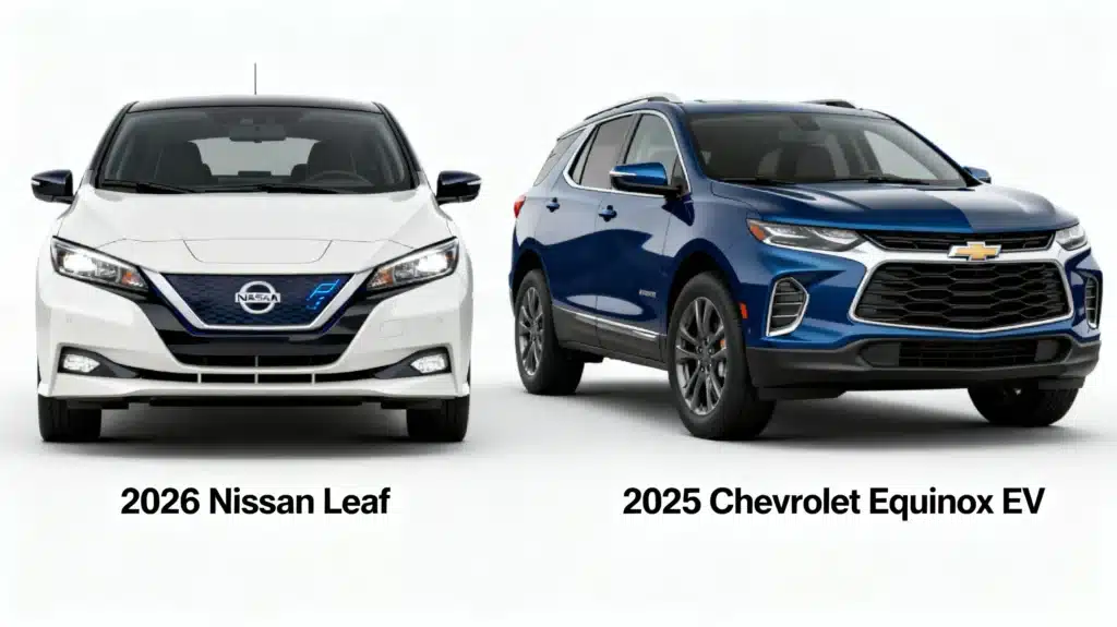 2026 Nissan Leaf vs. 2025 Chevrolet Equinox EV chevy equinox ev vs nissan leaf best affordable crossover ev